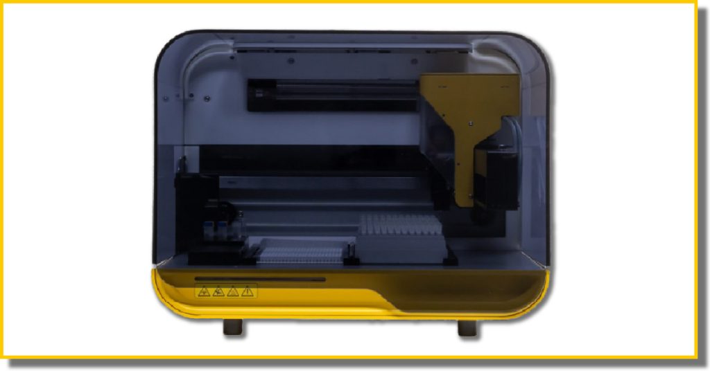 A yellow and black machine set against a plain white background, highlighting its design and features.