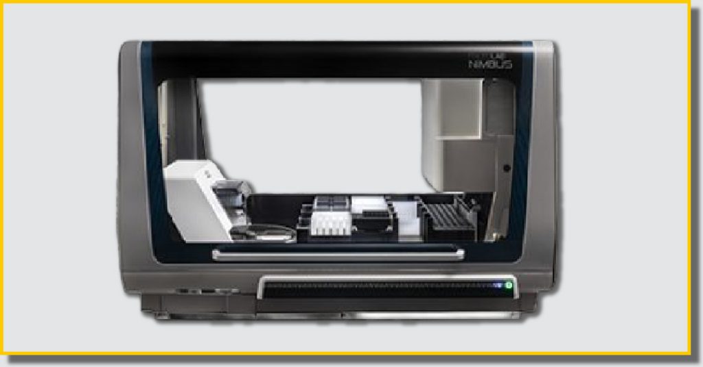 A white and blue machine featuring a distinct glass window, showcasing a modern design and functionality.