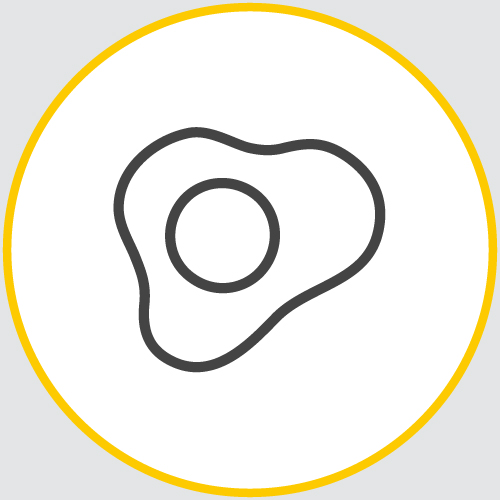 a drawing of the outline of a fried egg encased in a yellow circle