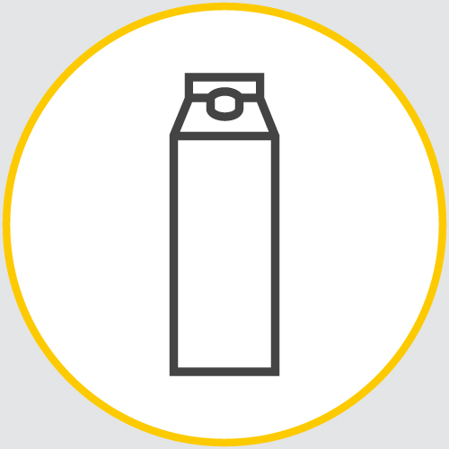 a drawing of the outline of a bottle of milk qFWencased in a yellow circle