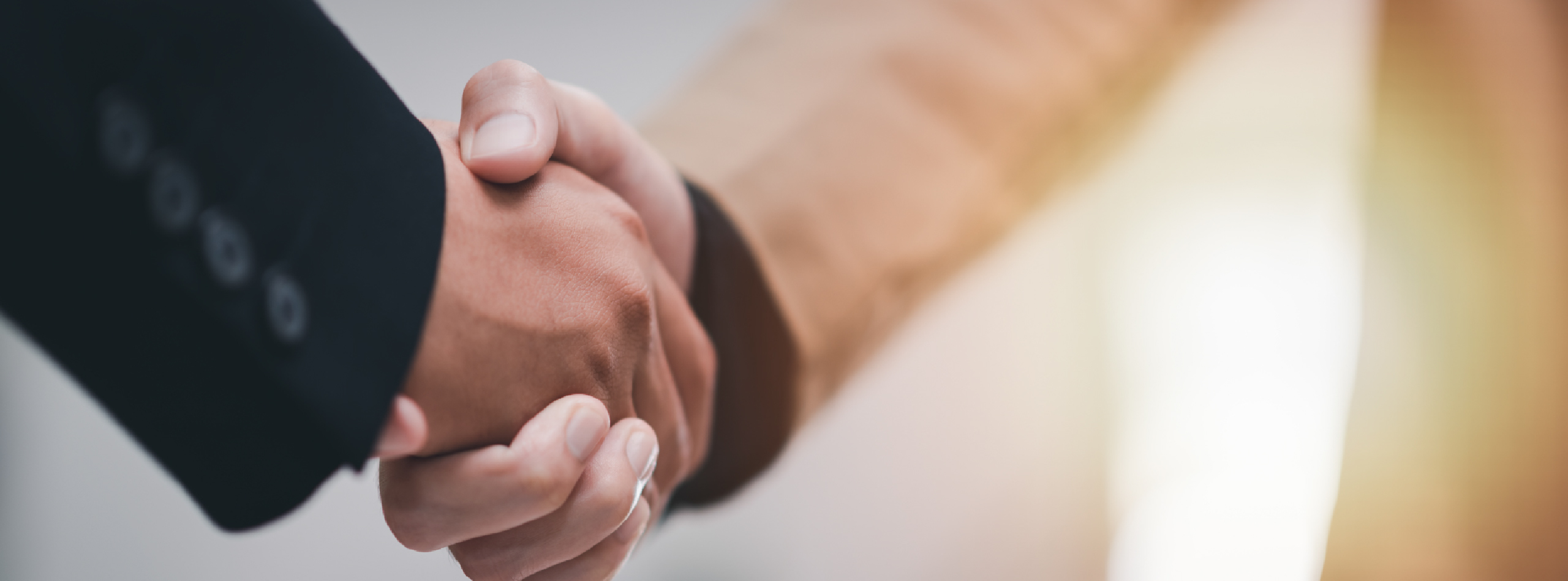 Two professionals shaking hands during a business meeting, symbolising collaboration between R-Biopharm and our partners