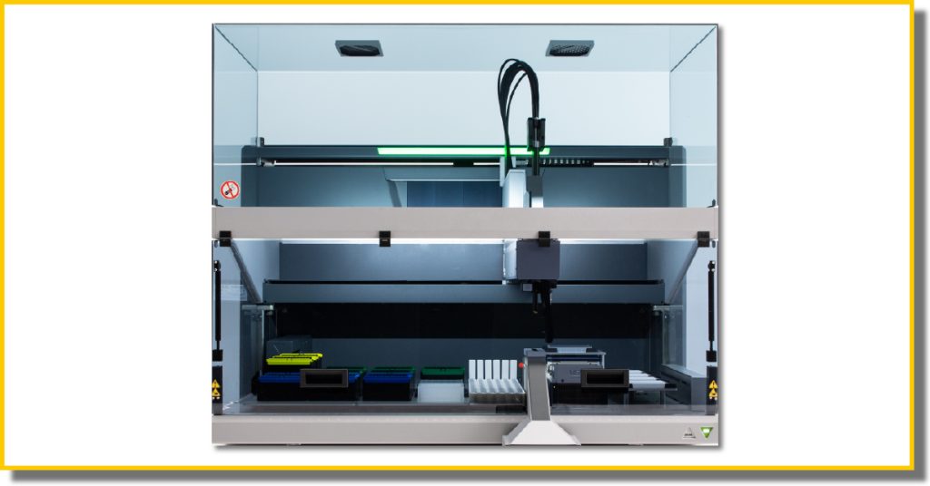 A piece of machinery with plates and tubes encased in a glass shell set on a white background