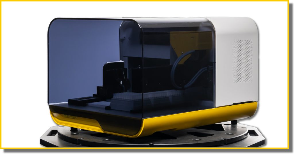 A yellow and black machine set against a plain white background, showcasing its design and colour contrast.