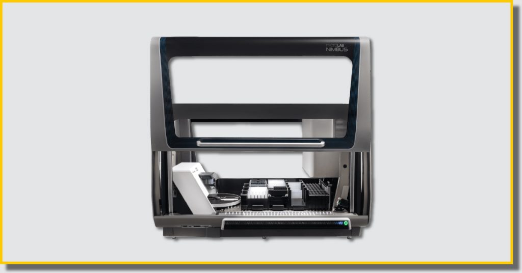 A machine is displayed prominently against a grey background, emphasising its features and design.