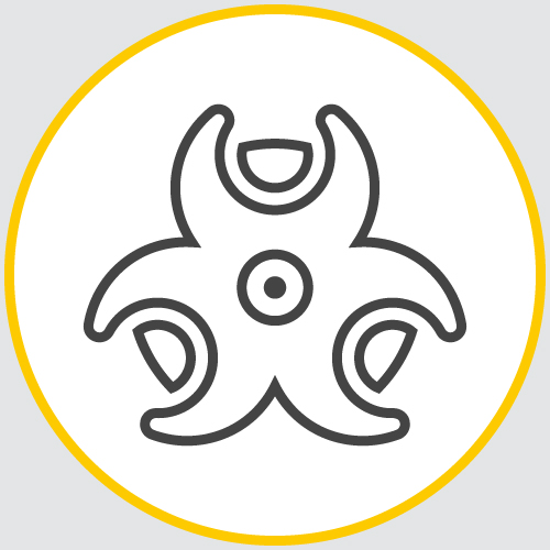 a drawing of the outline of a toxin encased in a yellow circle