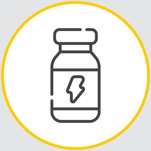 a drawing of the outline of a drug bottle in a yellow circle