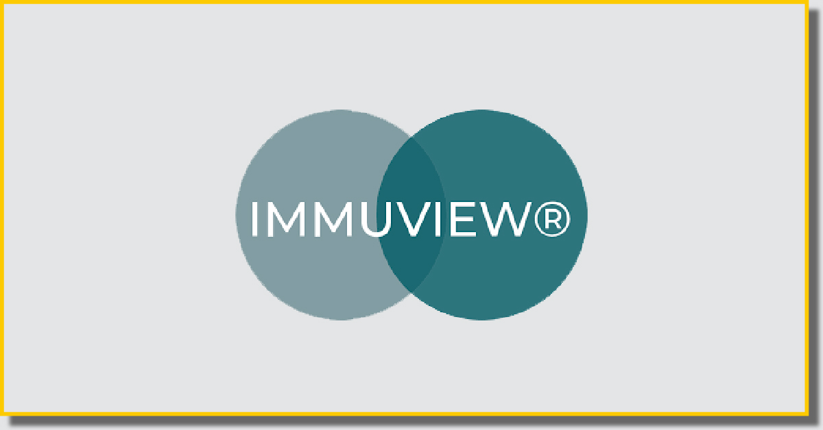 a grey box with a yellow border containing 2 green circles of different shades with the word Immuview inside them