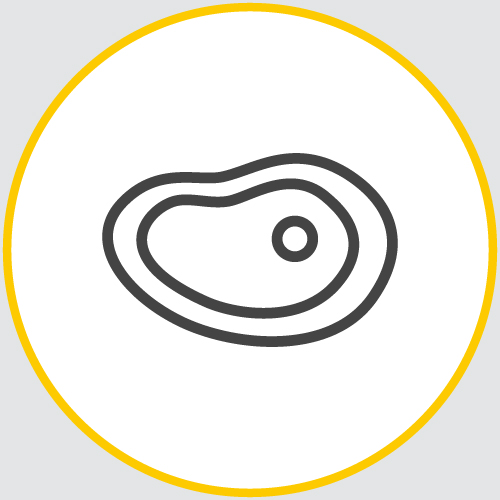 a drawing of the outline of a steak encased in a yellow circle