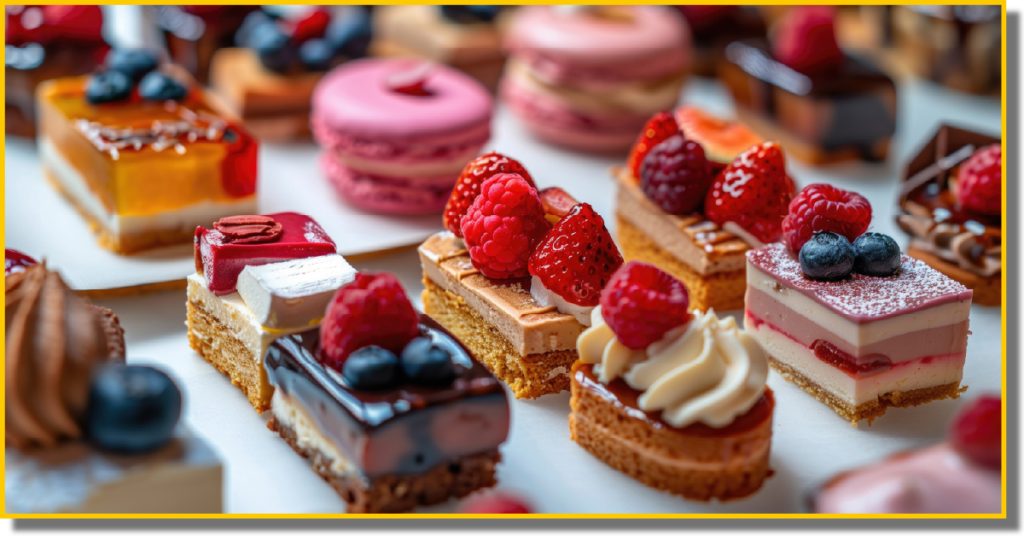 A variety of cakes including layered and decorated options